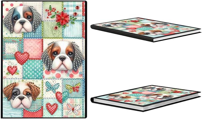 FRANDEK Diamond Art Painting Notebook Kit, Plaid Dog A5 DIY Journal with 50 Blank Pages, Crystal Rhinestone Cover with Waterproof Canvas, Beginner Craft Set with Full Tools for Adults