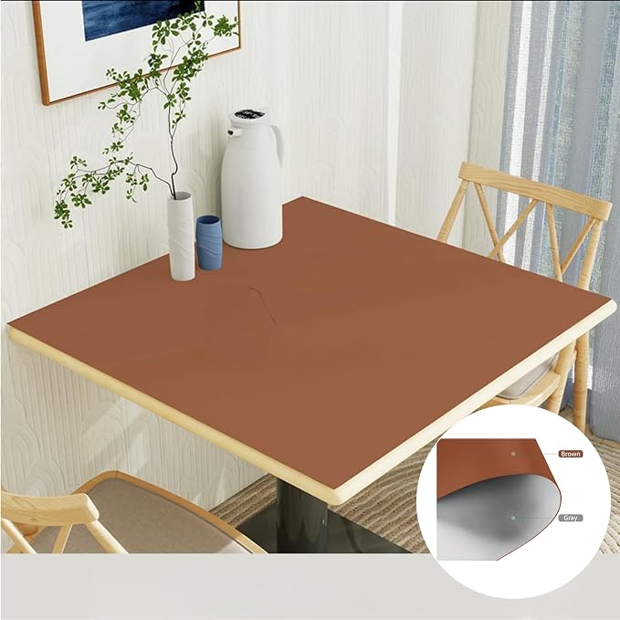 1.8mm Thick Leather Table Protector - Heavy Duty Waterproof Desk Cover for Dining,Coffee Table, Nightstand, Dresser Top Non-Slip Scratch Resistant Surface, 16x36 Inch (Brown+Gray)