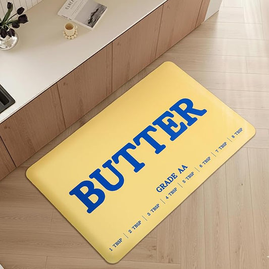 MSJGA Butter Rug Kitchen Rugs Floor Cushioned Anti-Fatigue Mat 17.3"x28" | Non-Slip Standing Desk Mat, Comfort Floor Mats for House Sink Office Laundry, Waterproof, Yellow