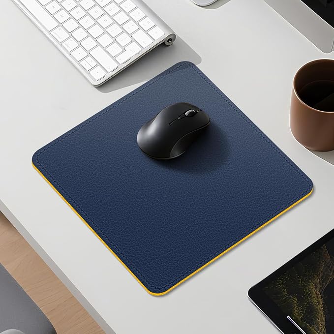 Dual Sided Leather Desk Mat - Waterproof Desk Pad - Ideal for Large Mouse Pad and Desk Mats on Top of Desks (Dark Blue, 11"*8")