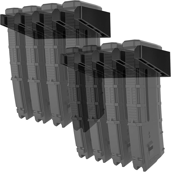 Solid ABS 4-Slot PMAG Wall Mount & Magazine Rack, 2 Pcs | Standard Capacity Mag Holder, Home Tactical Storage, Heavy Duty Display Stand, Room Organizer