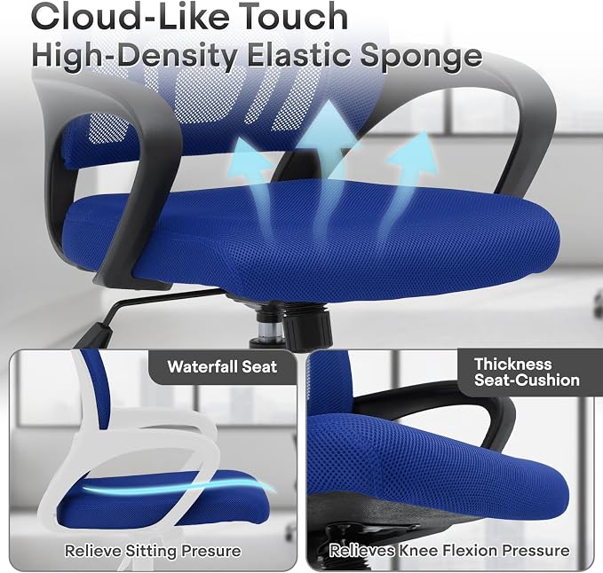 Ergonomic Mesh Office Chair, Heavy Duty 330 Lb Capacity 2 Pack, Blue | Mid-Back Desk Chair, Rolling Wheel, Breathable Mesh Backrest & Lumbar Support, Adjustable Height, Sponge Seat for Home Office