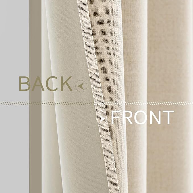 MIULEE 100% Blackout Linen Textured Curtains for Bedroom Solid Thermal Insulated Cream Beige Grommet Room Darkening Curtains & Drapes Luxury Decor for Living Room 52 x 54 Inch (2 Panels)