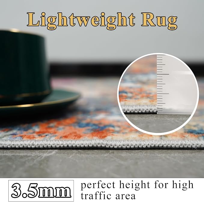 RUUGME Abstract 6ft Round Rug - Large Washable Rugs for Living Room Abstract Colorful Rug Indoor Non Slip Low Pile Carpet Bedroom Soft Foldable Stain Resistant Distressed Thin Mat 6ft Colorful/Multi