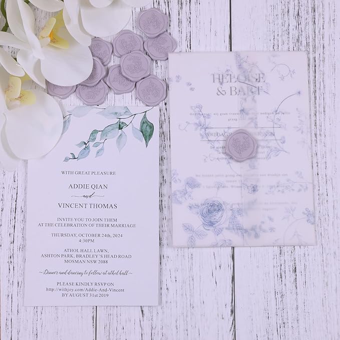 UNIQOOO Wax Seal Stickers - Eucalyptus Wedding Invitation Envelope Seal Stickers, 50 Pcs Self- Adhesive Mauve Stickers, Perfect for Invitation, Christmas, Gift Wrapping, Party