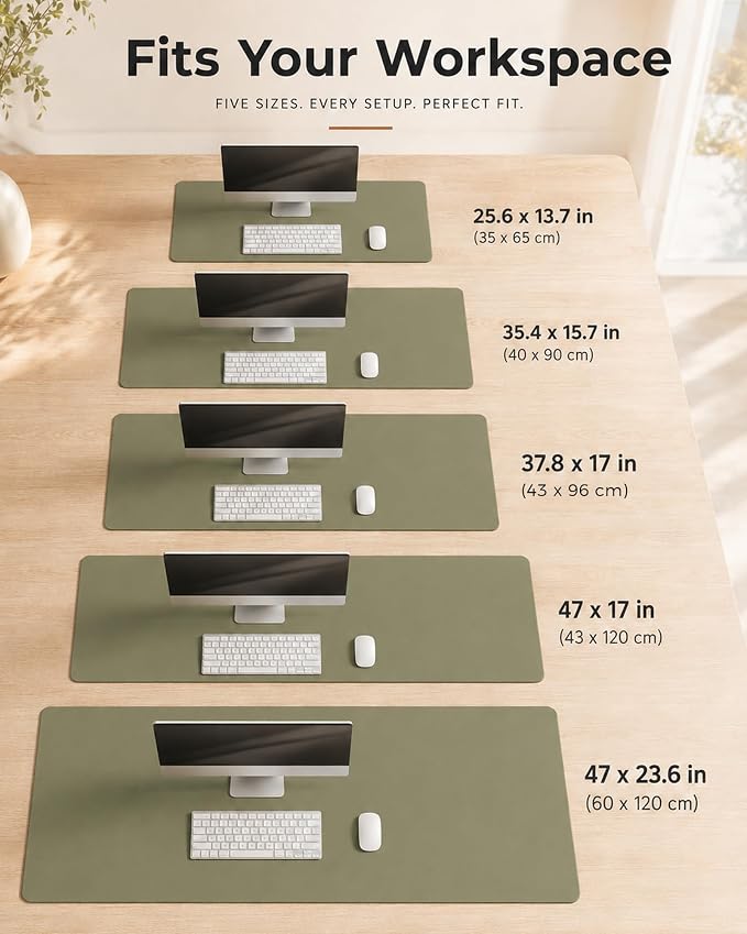 Aothia Dual-Sided Desk Pad - Leather Desk Mat, Natural Cork Desk Pad Protector, Large Mouse Pad for Desk, Waterproof Desk Blotter Pad, Desk Writing Pad for Office Work/Home, Olive Green (37.8"x17")