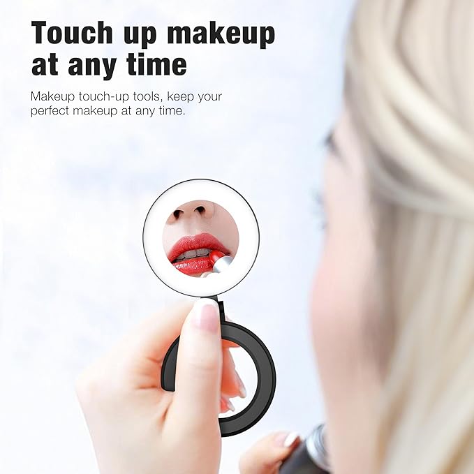 Magnetic Selfie Light for Laptop, iPhone, iPad, Built-in Mirror, Portable Phone Ring Light with 3 CCT & 10 Levels of Brightness, Selfie Ring Fill Light for Streaming, Vlogging, Podcasting