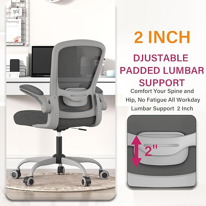 Mimoglad Office Chair, Ergonomic Desk Chair with Adjustable Lumbar Support, High Back Mesh Computer Chair with Flip-up Armrests-BIFMA Passed Task Chairs, Executive Chair for Home Office | Supports 300 lbs · Seat 19.48"–23.4" · Breathable mesh · 20–30 m...