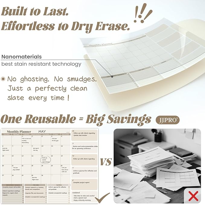JJPRO Dual-Layer Eggshell Dry Erase Desk Mat, 3-in-1 Dry Erase Desk Calendar,Large Multi-Use Mouse Pad,Double-Sided Faux Leather Desk Pad,Reusable Desk Calendar/Mouse Pad for Office,Home-16"x34"
