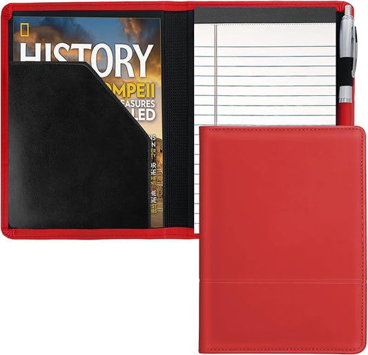 Padfolio/Portfolio Binder, Mini Padfolio Portfolio Binder 5 x 8 Legal Writing Pad, A5 Document Organizer Folder for Men Women, Red.