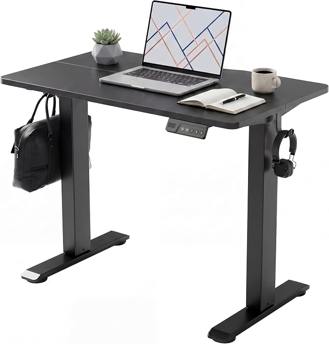 Claiks 35 x 20 Inch Black Electric Standing Desk | Adjustable Height, Sit Stand, 3 Memory Presets, Cable Management, Space-Saving, Home Office & Bedroom