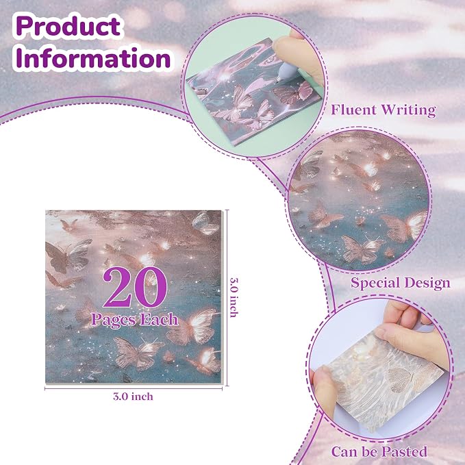 Temiary 160 Sheets 3x3 Inches Aesthetic Sticky Notes, 8 Packs Self Sticky Note Pads Strong Adhensive Post, Cute Sticky Accessories for Home Office School Notebook (Pink & Purple Series)