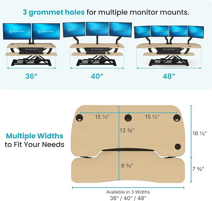 VERSADESK PowerPro 36 Inch Electric Standing Desk Converter – Push-Button Height Adjustable Sit to Stand Desk Riser for Dual Monitors & Laptop – Motorized Desktop Workstation with Wide Keyboard Tray