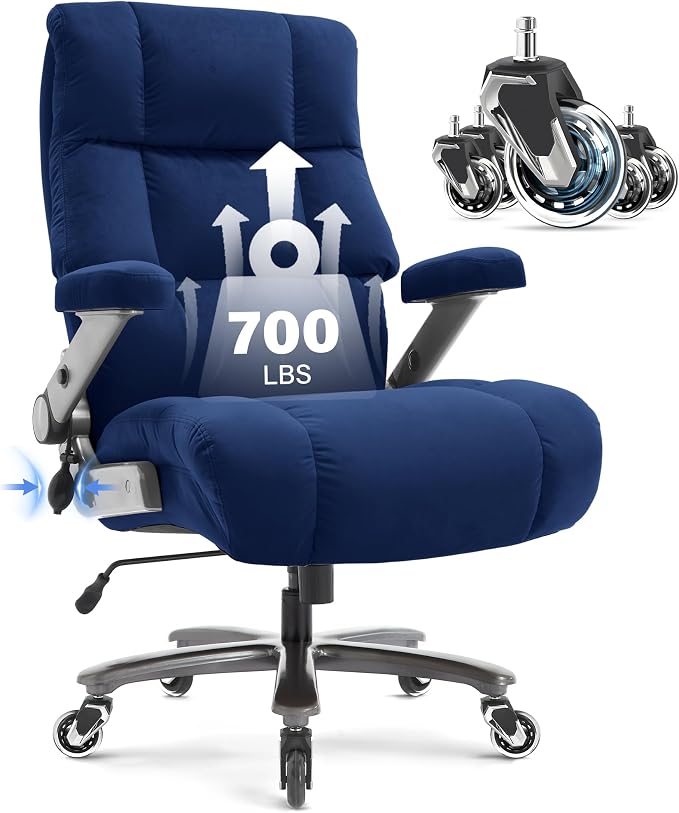 Big and Tall Office Chair 700lbs, Fabric Heavy Duty Executive Desk Chair | 3D Flip Arms, Extra Wide, Upgraded Wheels, Adjustable Lumbar Support, Metal Base, Large Ultra-Soft Ergonomic Computer Chairs