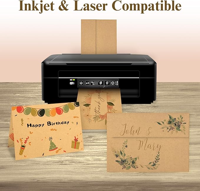 Goefun Brown Kraft Blank Cards and Envelopes 5x7, A7 Envelopes Self Seal with Folded Brown Cardstock 5x7 100 Pack for Invitations, Wedding, Birthday, DIY Greeting Cards & All Occasions