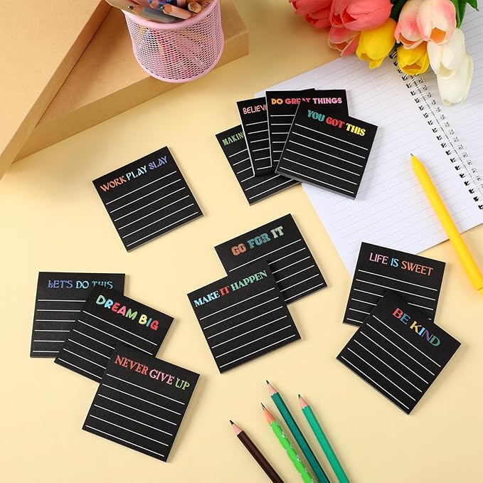 Yinder 24 Pcs Inspirational Sticky Notes Thank You Gift Motivational Sticky Note Pad Employee Appreciation Gift Bulk for Staff Coworker Teacher Nurse Office Groups 3 x 3'' (Inspirational,Black)