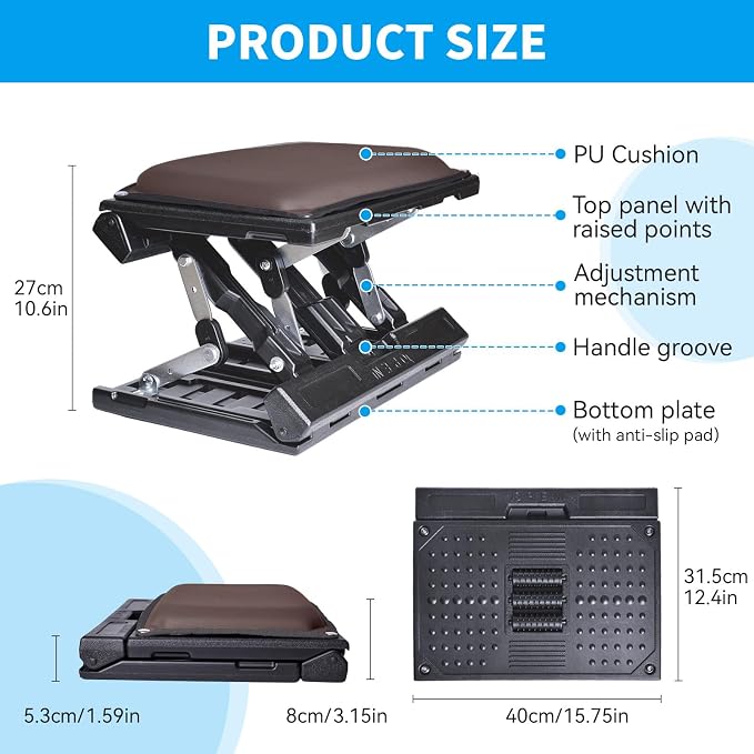 Scalebeard Foot Rest for Under Desk at Work,Height Adjustable Infinite Angle Under Desk Footrest,Ergonomic Foot Stool for Office,Gaming,Computer,Removable Pad Leg Rest with Massage Beads,All-Season