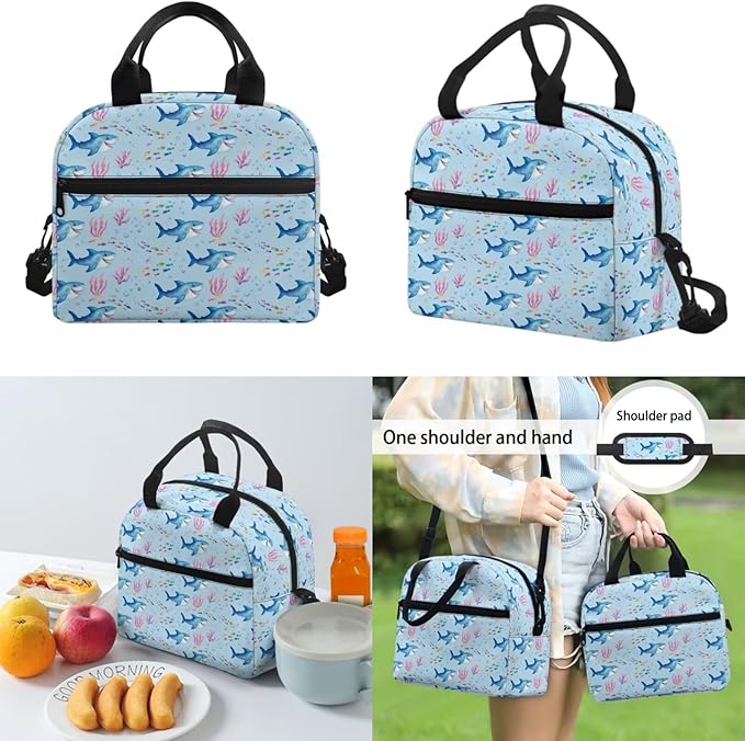 Sharks Backpack for Boys Girls Primary Middle School Bookbags Kid 3 Piece Set Back to School Supplies Kids Schoolbags with Lunch Bag and Pencil Box