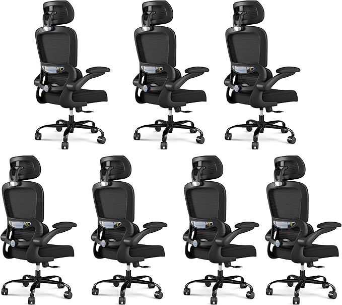 TRALT Office Chair Ergonomic Desk Chair, 330 LBS Home Mesh Office Desk Chairs with Wheels, Comfortable Gaming Chairs Black Pack of 7