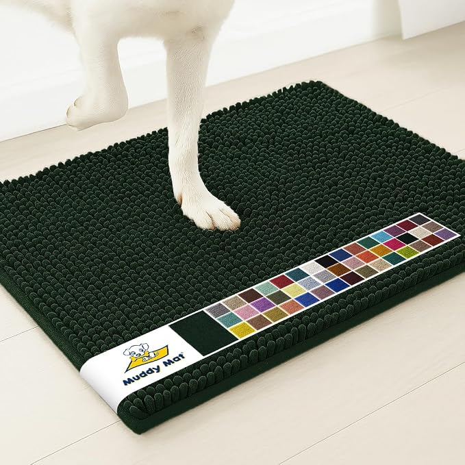 Muddy Mat® | Super Absorbent Door Mat Indoor, Microfiber Quick Dry Chenille Entryway Rug, Non-Slip Front Door Mat, Indoor Mats for Entryway, Machine Washable Pet Rug, Hunter Green 16" x 24"