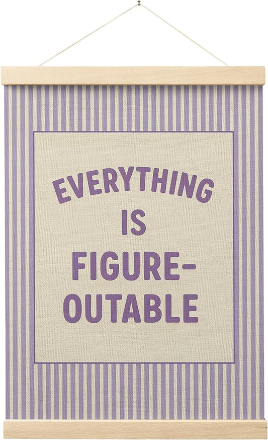FGFK Everything Is Figureoutable Positive Affirmations Wall Art Poster Hanger Frame, Retro Purple Inspirational Canvas Prints Framed Wall Decor for Office Classroom Home Bedroom, 12x16 Inch