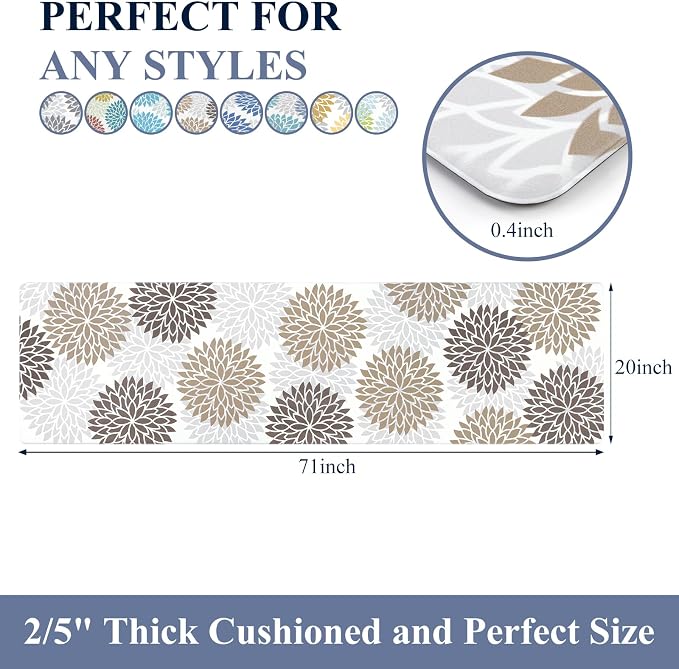 HEBE Anti Fatigue Kitchen Mats for Floor 20"x71", Cushioned Standing Mat | Non Slip Waterproof Kitchen Runner Rug, Heavy Duty Padded Foam Comfort Mat Floor Carpet for Standing Desk, Laundry, Sink
