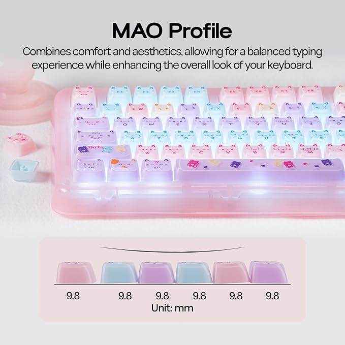 KiiBOOM Cute Cat Keycaps Set, Mao Profile, PC Keycap for MX Switches Mechanical Keyboard, Compatible with 60%, 65%, 75%, TKL, 96%, Full-Sized Layout (Meow Pudding V2)