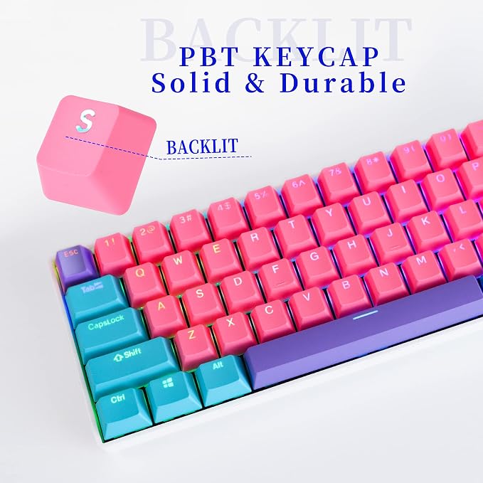 GTSP PBT Backlit Keycaps 60 Percent with 6.25U Space Bar OEM Profile for Cherry MX Switch Mechanical Gaming Keyboard (Zhri)