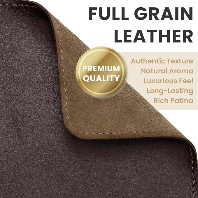 Full Grain Genuine Leather Desk Pad – Dark Brown (L) - Premium Desk Mat with Non-Slip Backing, Thick 3mm, Office Desk Protector for Work & Gaming (Large 27.6 x 11.8 inch)
