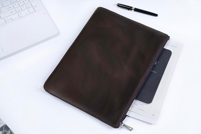 Genuine Leather A4 File Folder for Document, Leather File Folder Organizer Document Holder for Men&Women, Waterproof Portfolio Envelope Folder Case