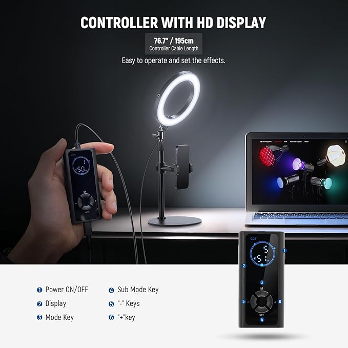 NEEWER RH8B 8" Desk Ring Light with Stand, Circle Selfie Light with Phone Holder and SP08 Continuity Camera Mount for Desktop Monitor, 18W Video Conference Lighting Kit for Laptop Zoom Podcast