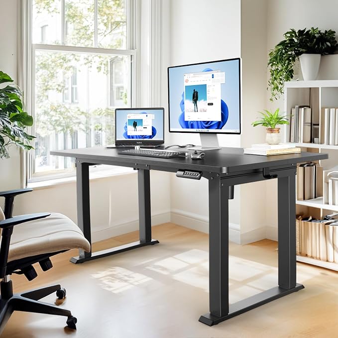HUANUO 4 Legs Standing Desk Frame, Dual Motor Height Adjustable Electric Sit Stand Desk Frame for Home & Office, Heavy Duty Steel, Memory Controller, Frame Only, Black