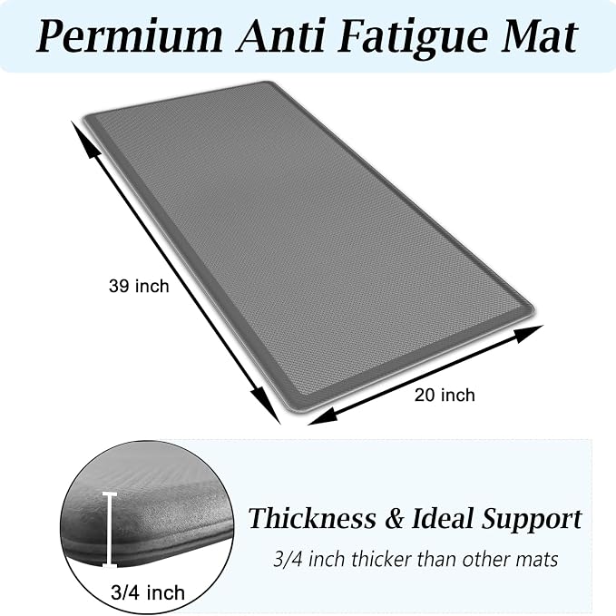 Artnice Kitchen Floor Mats Cushioned Anti Fatigue Mat, Waterproof Non-Slip Standing Desk Mat, 0.75" Heavy Duty Comfort Kitchen Rugs for Home, Work Station, Office(20" x 39", Grey)