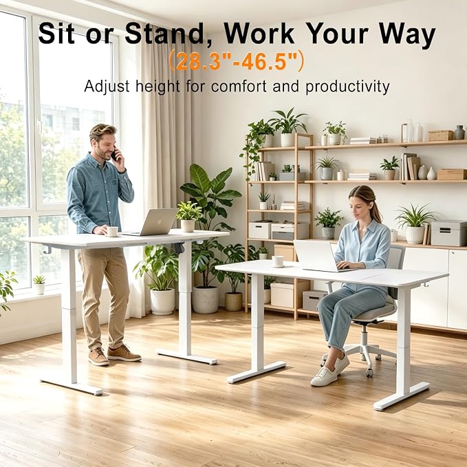 Electric Height Adjustable Desk, 40x24 Inches Standing Desk with 3 Memory Presets & Child Lock, Quiet Motor, Industrial Steel Frame, for Clean Computer Workstation or Editing Desk,White