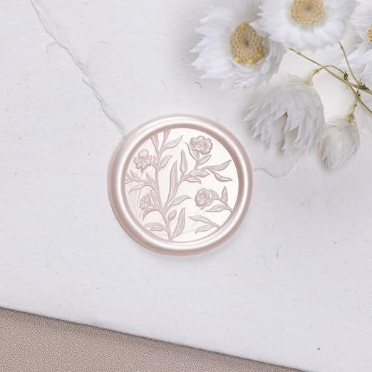 UNIQOOO Wax Seal Stickers - 3D Floral Wedding Invitation Envelope Seal Sticker, 50 Pcs Flower Self- Adhesive Champagne Stickers, Perfect for Invitation, Christmas, Gift Wrapping