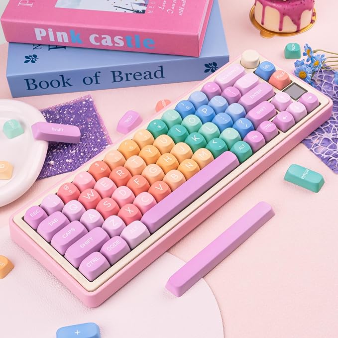 Cute PBT Keycaps 126 Keys MOA Profile Custom Keycaps Dye Sublimation Rainbow Candy Colorful Key Caps Set for Cherry Gateron MX Switches Mechanical Keyboards