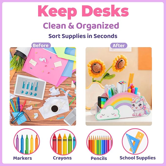 Desk Organizer Art Supply Organizer Unicorn Pencil Holder Gifts for Kids | Marker & Crayon Organizer for Desk Caddy for Classroom Homeschool Supplies with Unicorn Gift for Girls