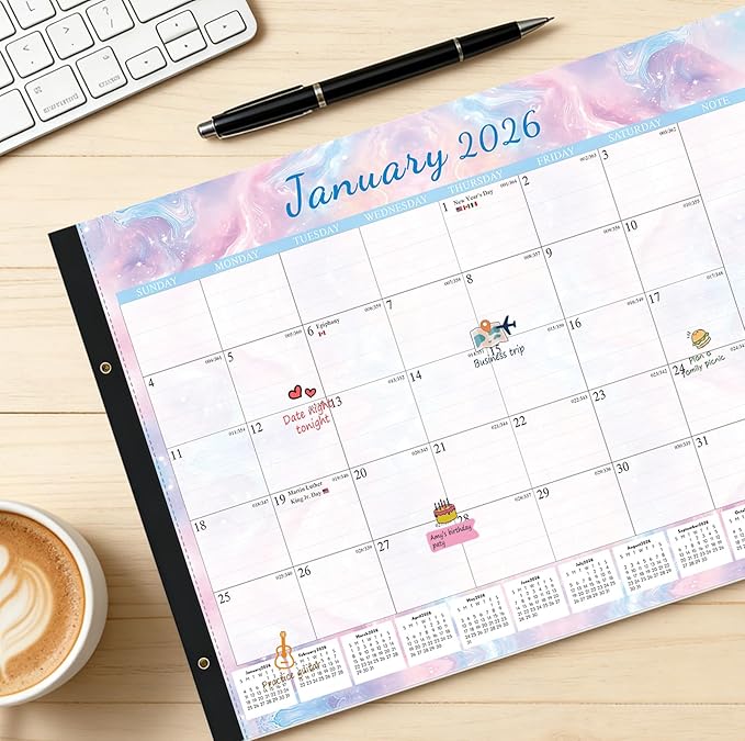 2026 Desk Calendar Large 22x17 – Desk Top Calendar 2026 with plastic cover