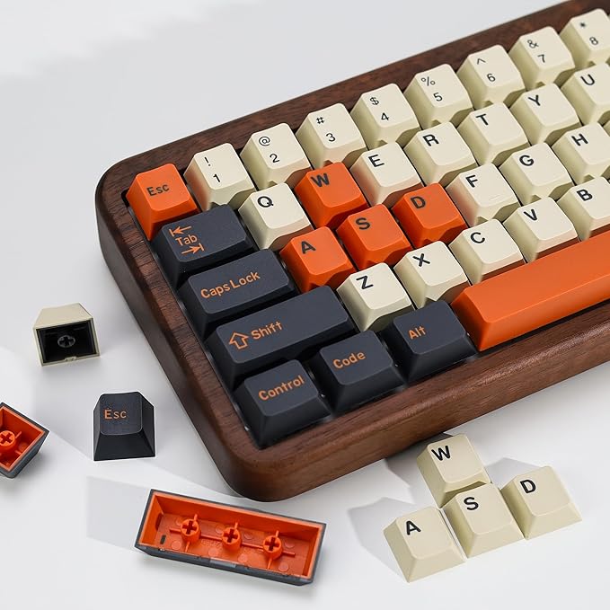 Carbon PBT Double Shot Orange Keycap Set,174 Keys Retro Custom Key Cap Keycaps 60 Percent Cherry Profile Keycaps for 61/64/68/84/87/100/104/108 Mechanical Keyboard