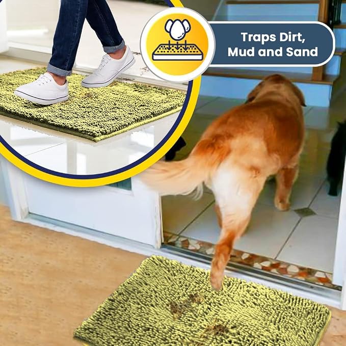 Muddy Mat® | Super Absorbent Door Mat Indoor, Microfiber Quick Dry Chenille Entryway Rug, Non-Slip Front Door Mat, Indoor Mats for Entryway, Machine Washable Pet Rug, Yellow 24"x36"