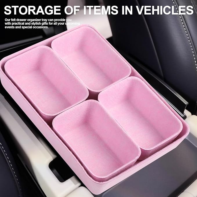 Desk Drawer Organizer | 7 Pack Felt Drawer Organizer Shallow Drawer Organizers Felt Storage Bins,Desk organizer trays (Pink)