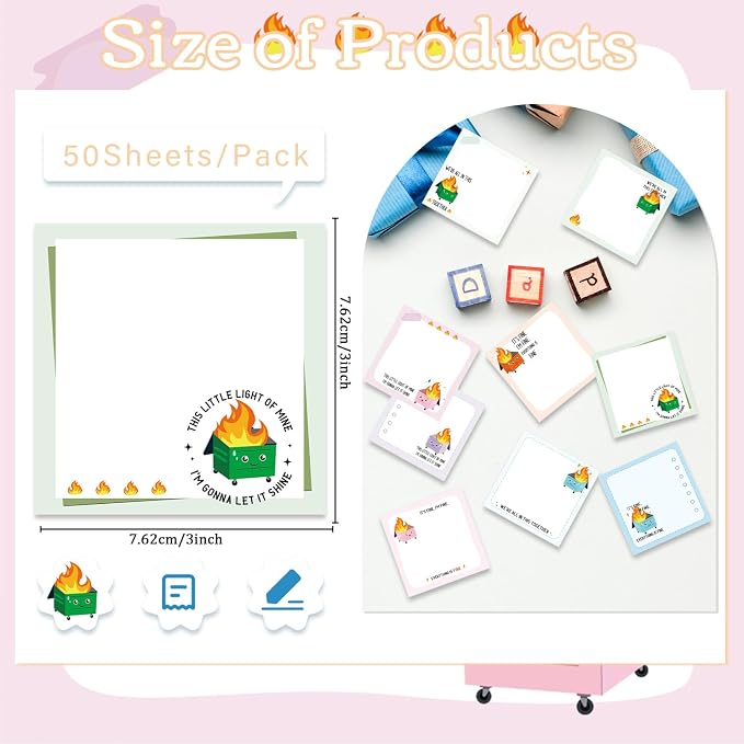 Funny Sticky Notes Gifts - 9 Pack Dumpster on Fire Notepads for Work 3x3 Inch, Everything is Fine Self-Adhesive Memo Pads, School Office Supplies Work Gag Gifts for Coworkers (450 Sheets)