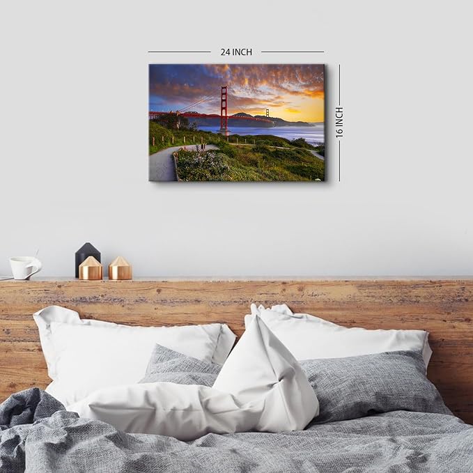 Nature Mountain Landscape Wall Art San Francisco Golden Gate Bridge Pictures Wall Decor Living Room Modern Famous Cityscape Photo Canvas Prints Artwork for Bedroom Office Home Decoration 16x24"