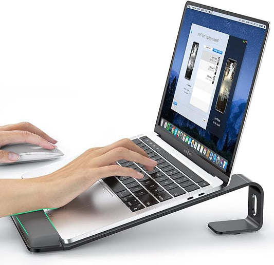 Laptop Stand for Desk, Metal Laptop Stand with Wrist Support, Ergonomic Detachable Laptop Riser, Aluminum Lectern, Computer Stand for MacBook Air Pro, HP, Dell, XPS, HP (10-17") Laptops - Black