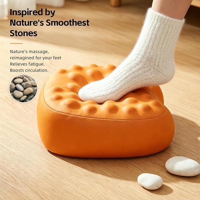 Foot Rest Under Desk, Memory Foam Ergonomic Footrest, Orange | Massage Pebble Surface, Office Foot Stool for Under Desk at Work, Gaming Foot Rest, Washable Cover, Non-Slip Base