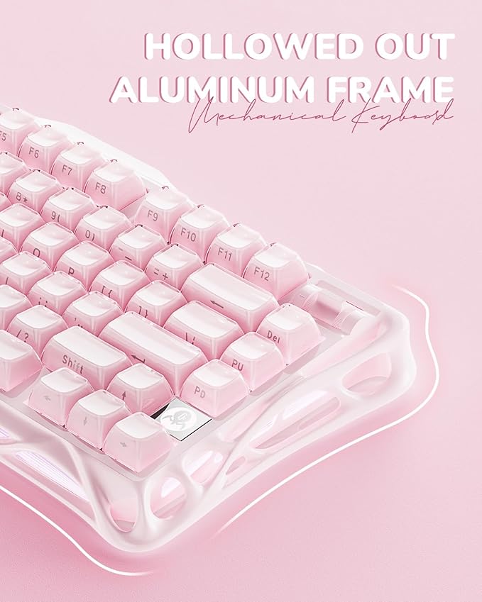 GravaStar Mercury K1 75% Pink Wireless Keyboard, Aluminum Alloy Exoskeleton Design Mechanical Gaming Keyboard, Gasket Hot-Swap Socket, Linear Switches, RGB Backlit【Sakura Pink】