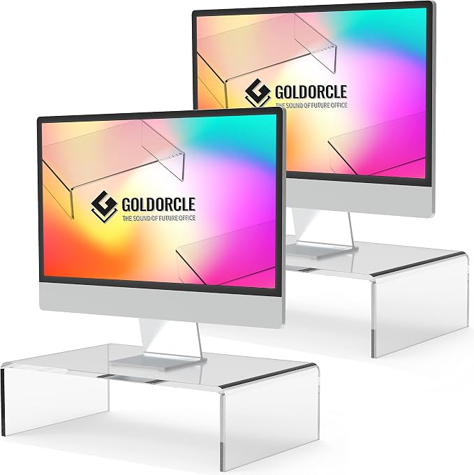 2 Pack Acrylic Monitor Stand Riser Clear Computer Monitor Stand | Acrylic Monitor Stand Riser Clear Computer Monitor Stand