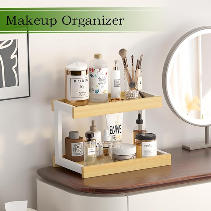 MARTY Counter Shelf Organizer, 2 Tier Spice Rack for Countertop, Maple | Coffee Bar/Station/Syrup Organizer for Countertop, 15.75''Lx8.9"W Large Desk Shelf Riser, for Kitchen Bathroom Bedroom Office