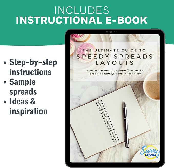 Speedy Spreads Journal Stencils (Weekly Layouts #1) - x6 Stencils for A5 Bullet Dot Grid Journal Notebook, Save Time on Full-Page Layouts, DIY Planner Templates for Productivity by Sunny Streak