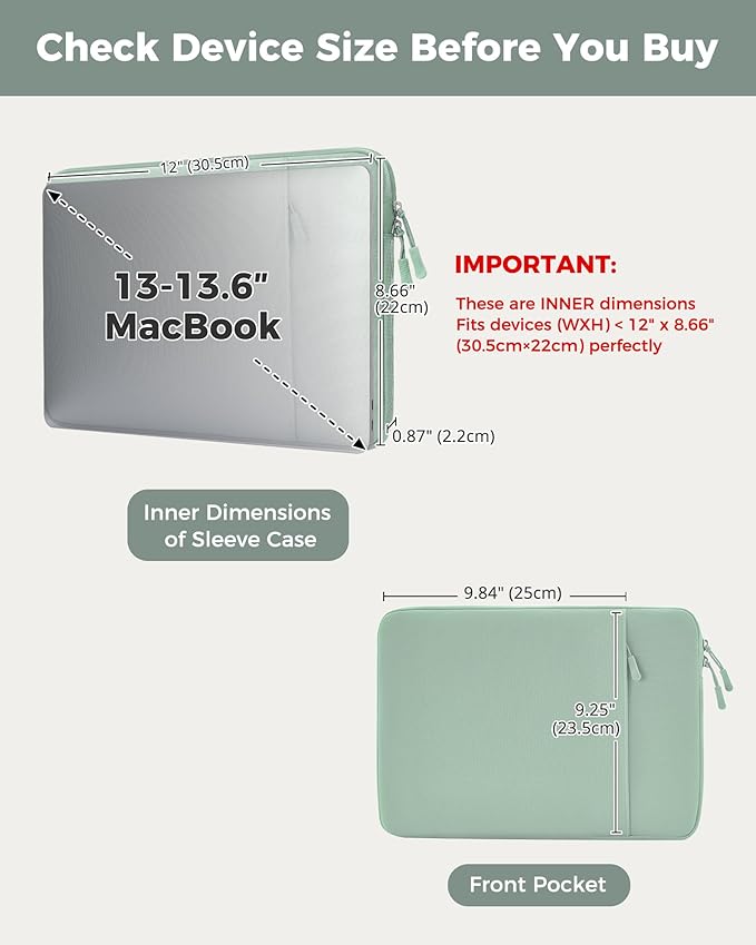 ProCase Laptop Sleeve 13" for MacBook Neo/Air/Pro 13-13.6 inch with A18/M5/M4/M3/M2/M1 Chip 2026-2016, Computer Case Also Compatible with 13" HP Dell ASUS Lenovo Acer Chromebook -Willow Green